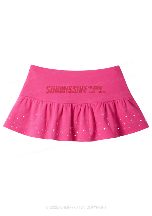 Rhinestone Submissive Man Y2K Pink Ruffled Rhinestone Mini Skirt Cherrykitten