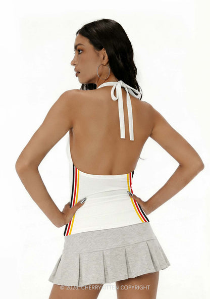 Black Red Yellow Stripe Star Y2K Print Halter Deep V Neck Cami Cherrykitten