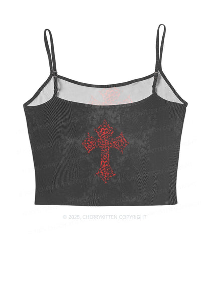Dark Leopard Cross Y2K Mesh Cami Tank Cherrykitten