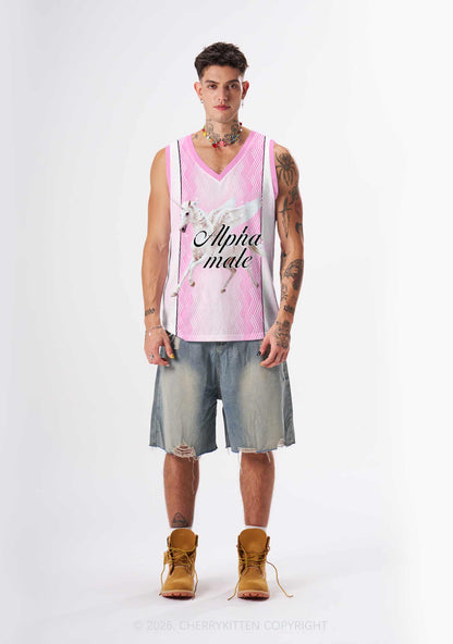 Pink Alpha Male Unicorn Pride Y2K Sport Jersey Tank Cherrykitten