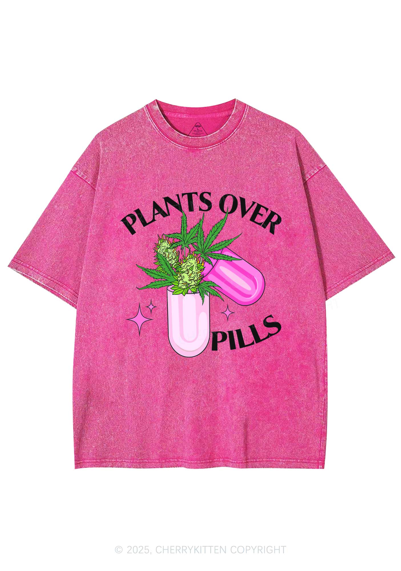 Plants Over Pills Y2K Shirts Washed Tee Cherrykitten