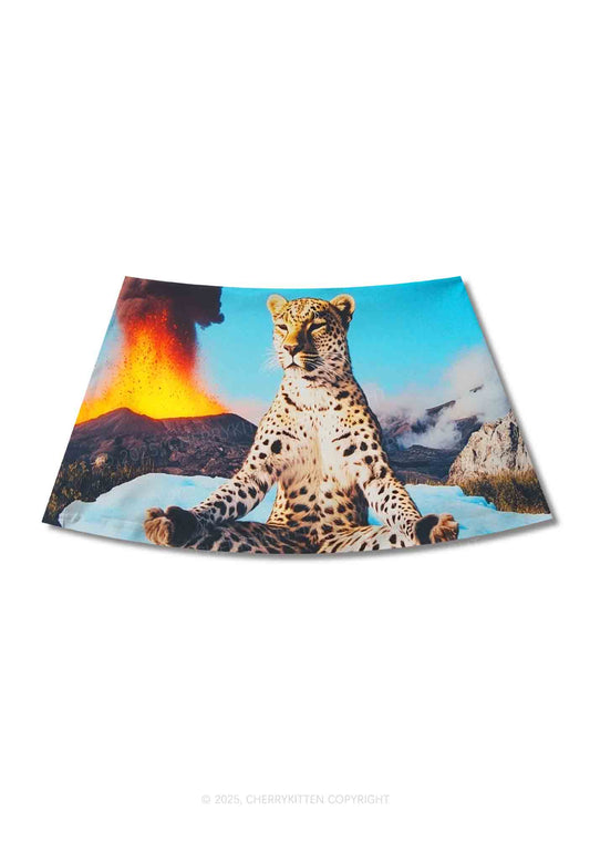Yoga Leopard And Volcano Y2K Print Mini Skirt Cherrykitten