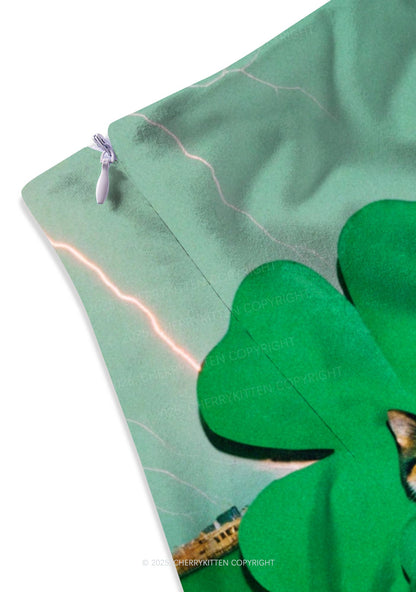 Lucky Cat St Patricks Y2K Print Mini Skirt Cherrykitten