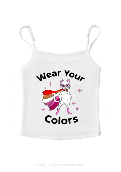 Lesbian Flag Cat Pride Y2K Spaghetti Strap Cami Cherrykitten
