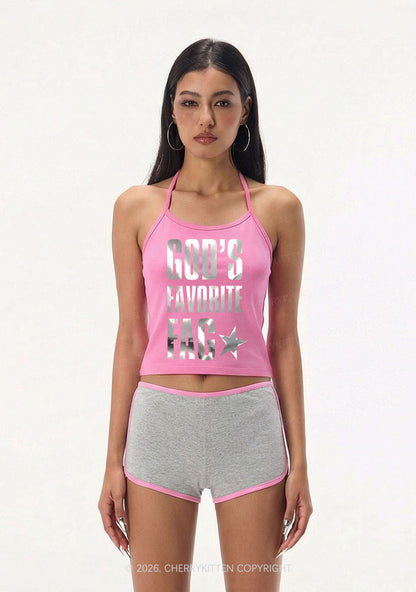 Gods Favorite Fag Pride Silver Foil Printed Y2K Halter Neck Cami Cherrykitten