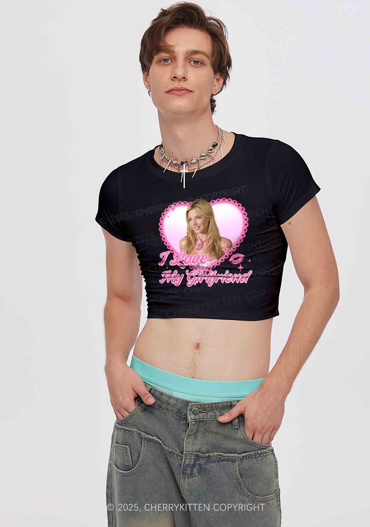 Custom Love My GF BF Photo Y2K Valentine's Day Baby Tee Cherrykitten