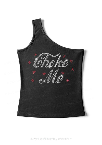 Rhinestone Choke Me Y2K One Shoulder Tank Top Cherrykitten
