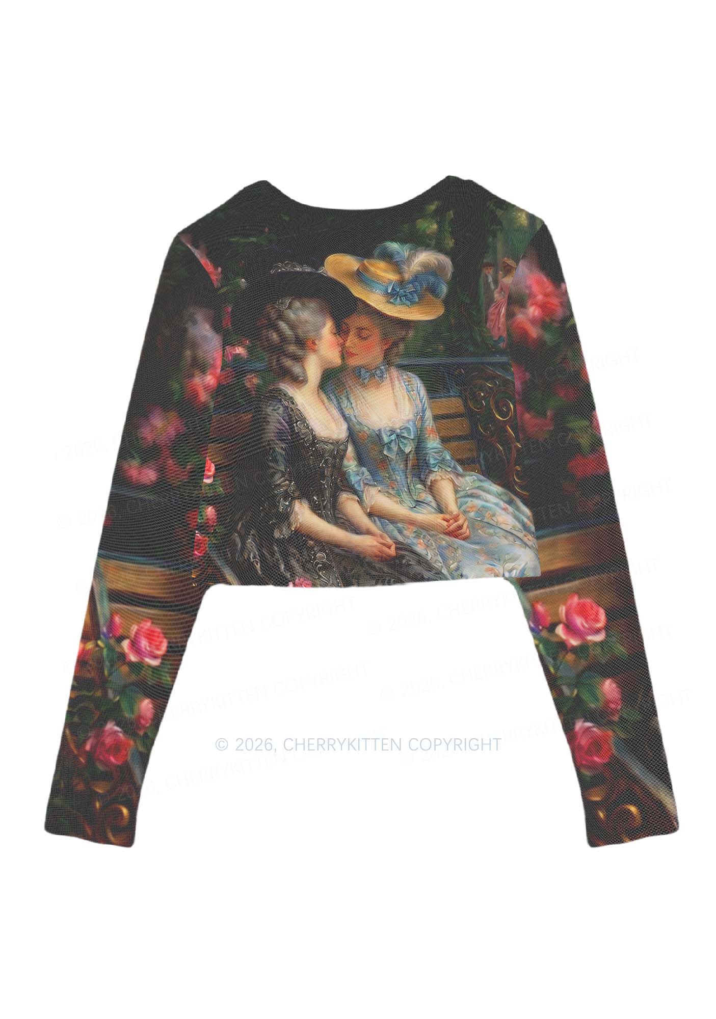 Vintage Garden Ladies Pride Y2K Mesh Long Sleeve Crop Top Cherrykitten