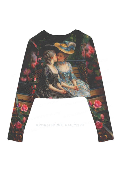 Vintage Garden Ladies Pride Y2K Mesh Long Sleeve Crop Top Cherrykitten