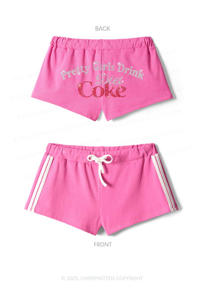 Rhinestone Pretty Girls Drink Diet Coke Y2K Drawstring Mini Shorts Cherrykitten