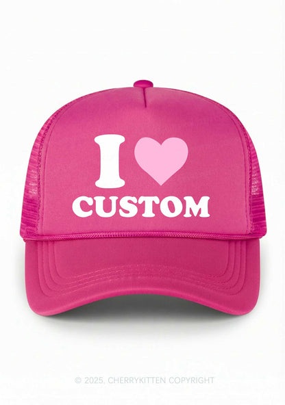 I Love Custom Valentine's Day Y2K Trucker Hat Cherrykitten