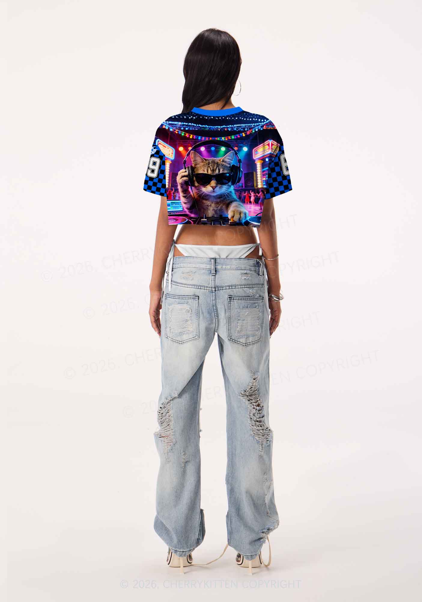 DJ Cat Rave Y2K Crop Sport Jersey Shirts Cherrykitten
