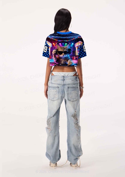 DJ Cat Rave Y2K Crop Sport Jersey Shirts Cherrykitten