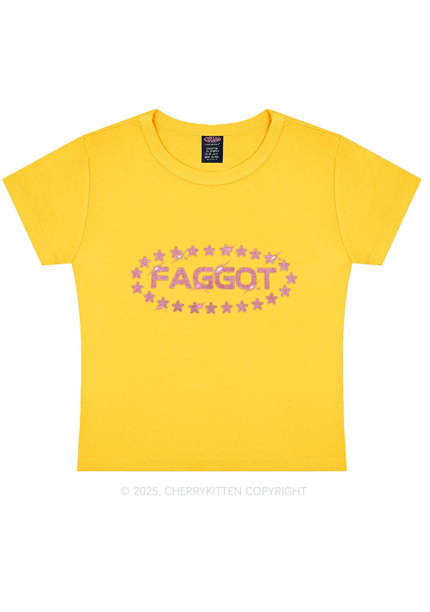 Rhinestone Pink Faggot Stars Pride Y2K Baby Tee Cherrykitten