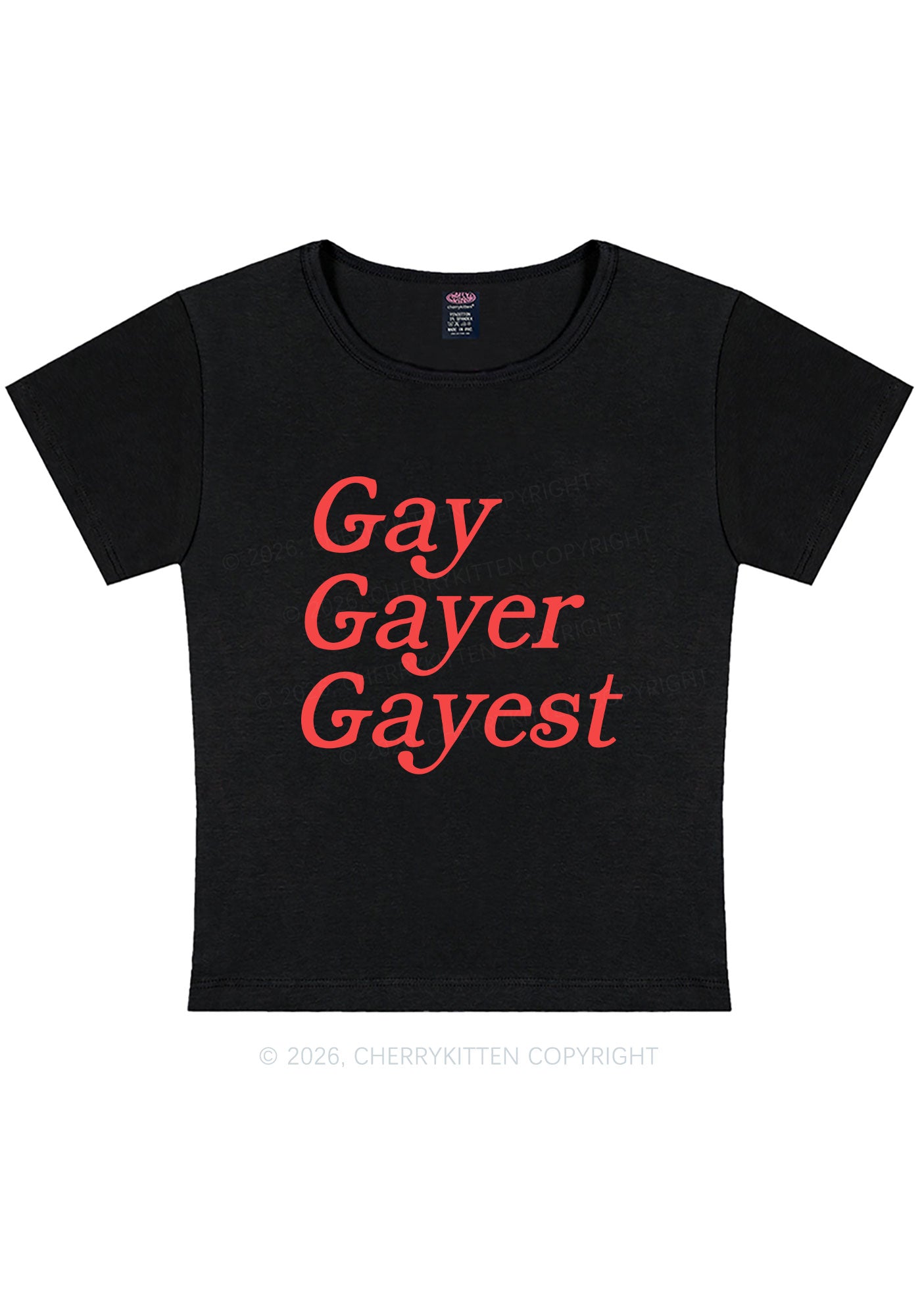 Gay Gayer Gayest Pride Y2K Baby Tee Cherrykitten