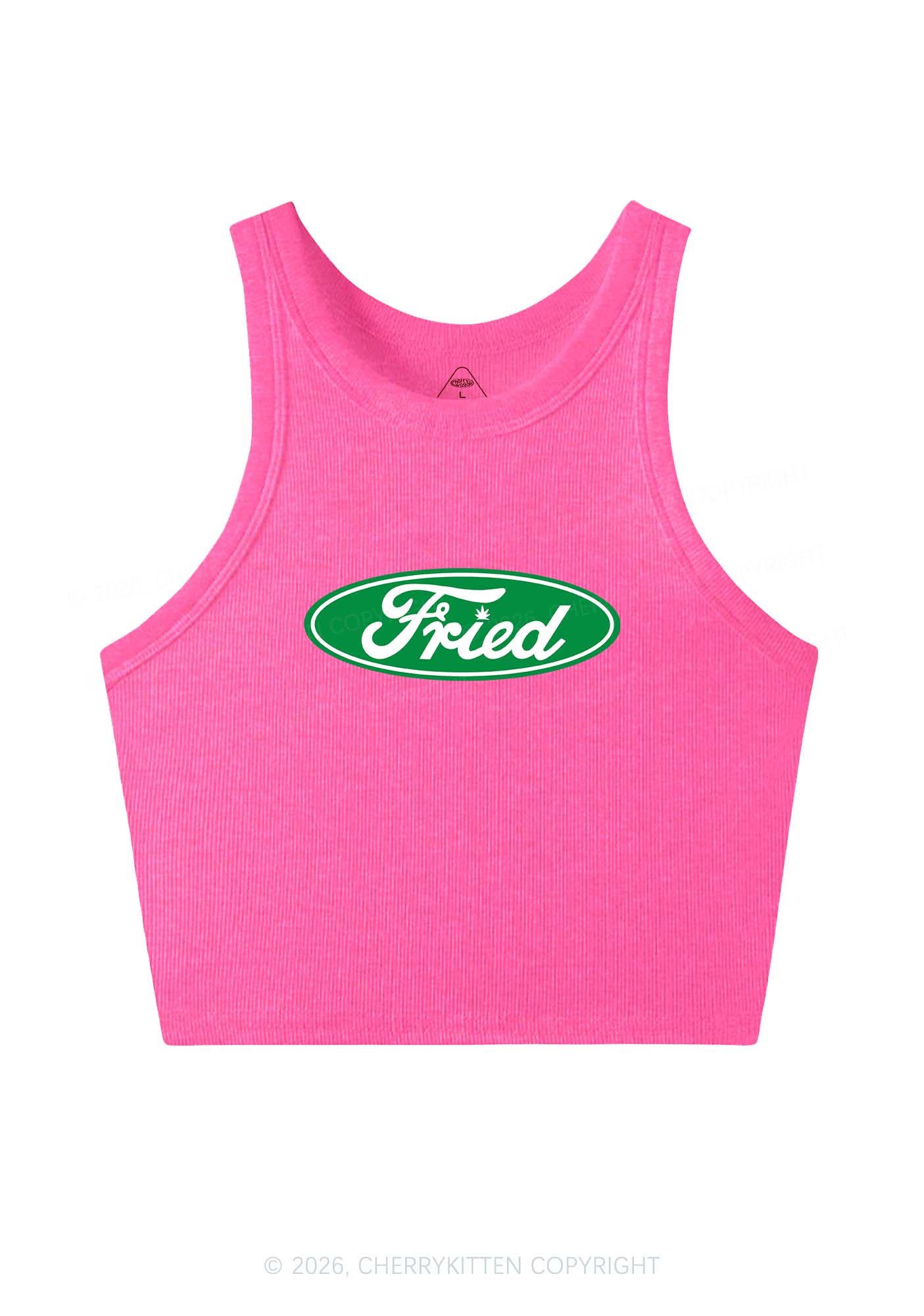 Green Fried Y2K Crop Tank Top Cherrykitten