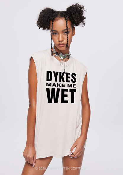 Dykes Make Me Wet Pride Y2K Washed Muscle Tank Cherrykitten