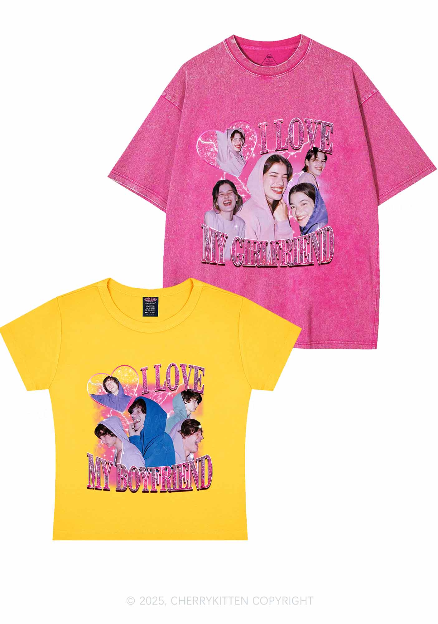 Custom Photos I Love GF BF Y2K Valentine's Day Couple Shirt Cherrykitten