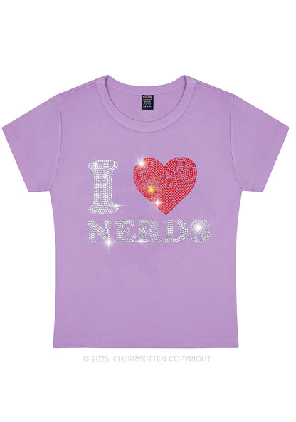 Curvy Rhinestone I Love Nerds Y2K Baby Tee Cherrykitten