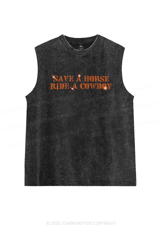 Rhinestone Save A Horse Ride A Cowboy Y2K Washed Muscle Tank Cherrykitten