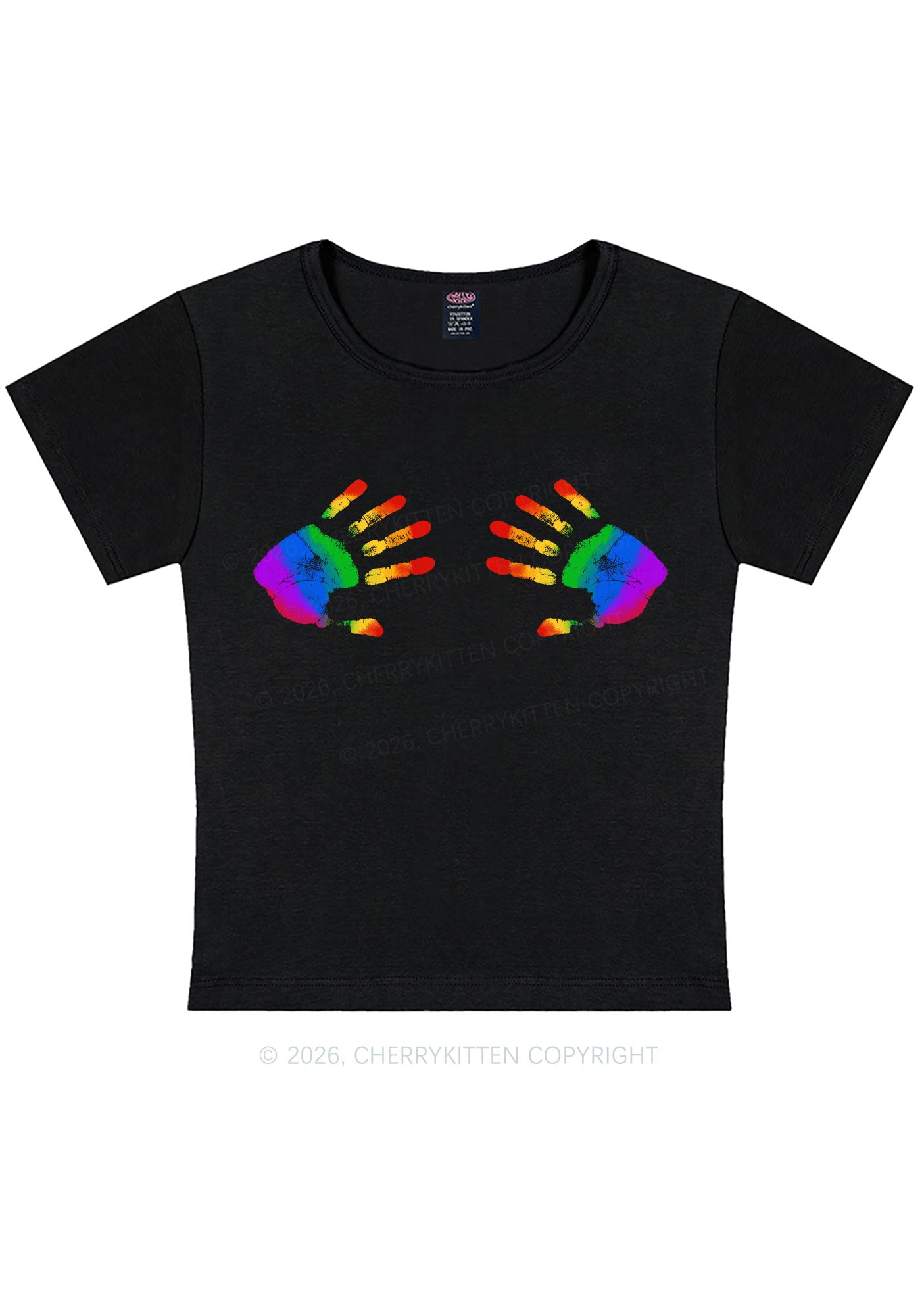 Rainbow Handprint Pride Y2K Baby Tee Cherrykitten
