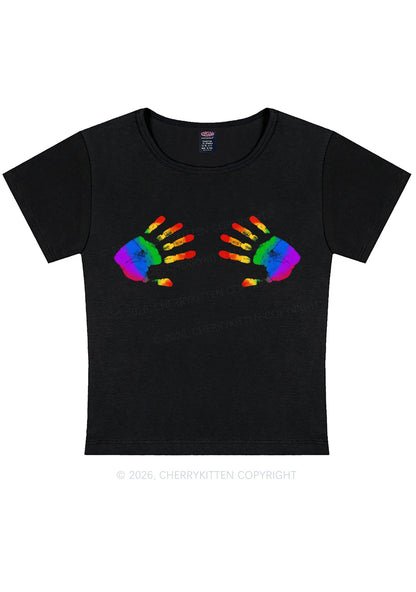 Rainbow Handprint Pride Y2K Baby Tee Cherrykitten