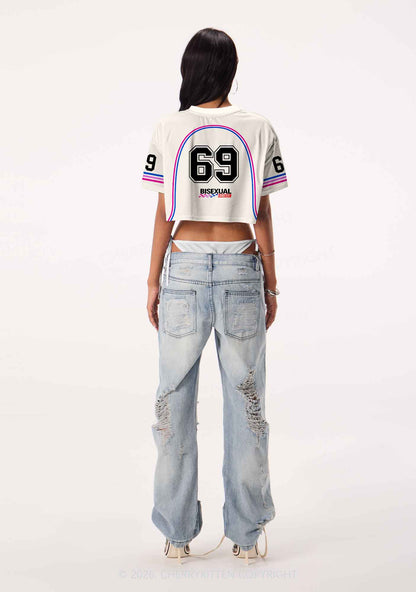 Creamy White Bisexual Mess Pride Y2K Crop Sport Jersey Shirts Cherrykitten