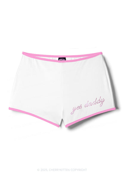 Rhinestone Pink Yes Daddy Y2K Booty Shorts Cherrykitten