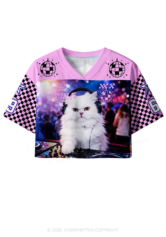 DJ White Cat Y2K Crop Sport Jersey Shirts Cherrykitten