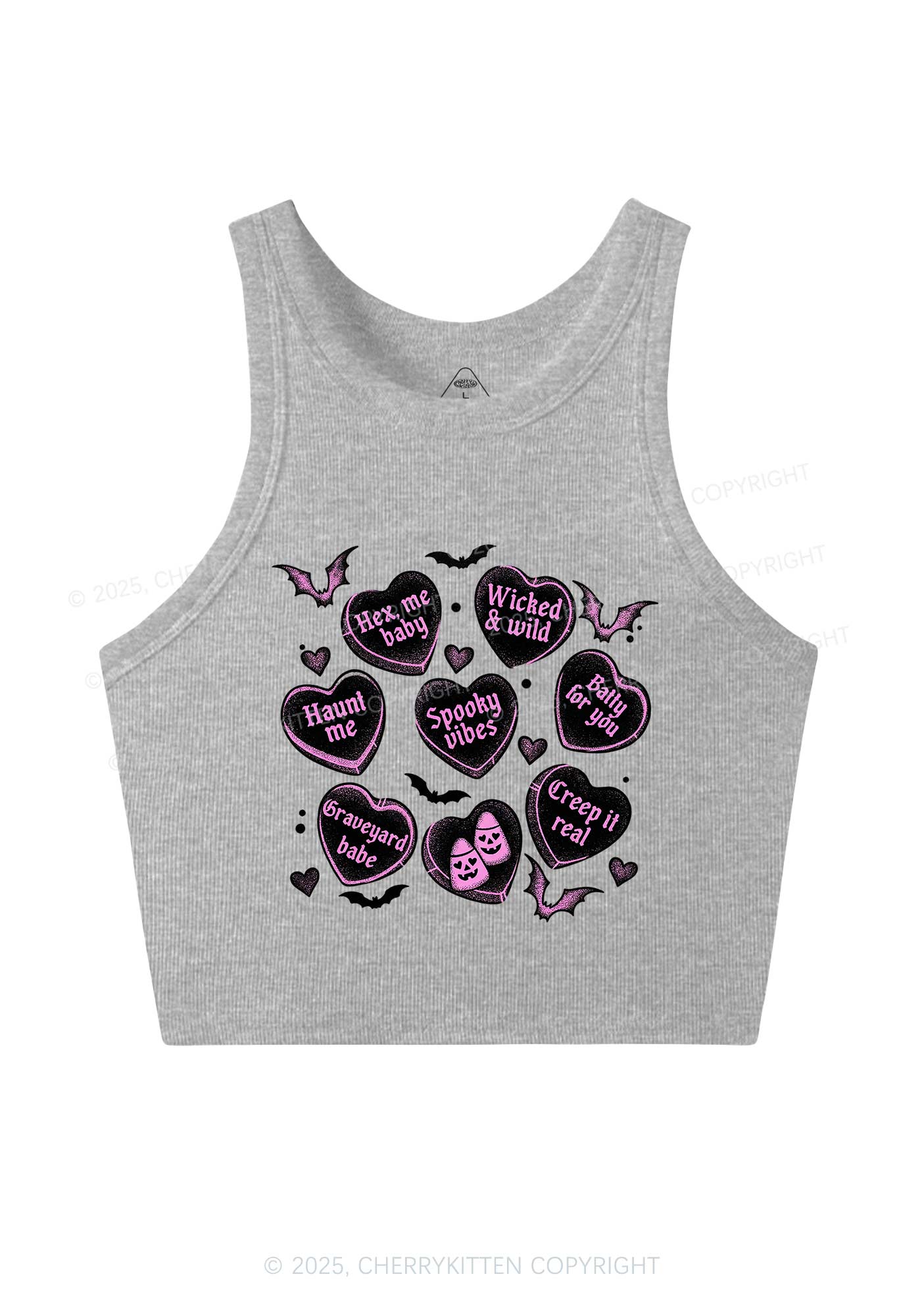 Spooky Candy Heart Valentine's Day Y2K Crop Tank Top Cherrykitten