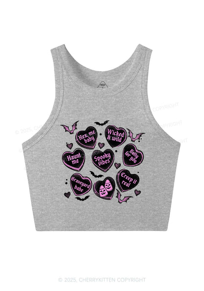 Spooky Candy Heart Valentine's Day Y2K Crop Tank Top Cherrykitten