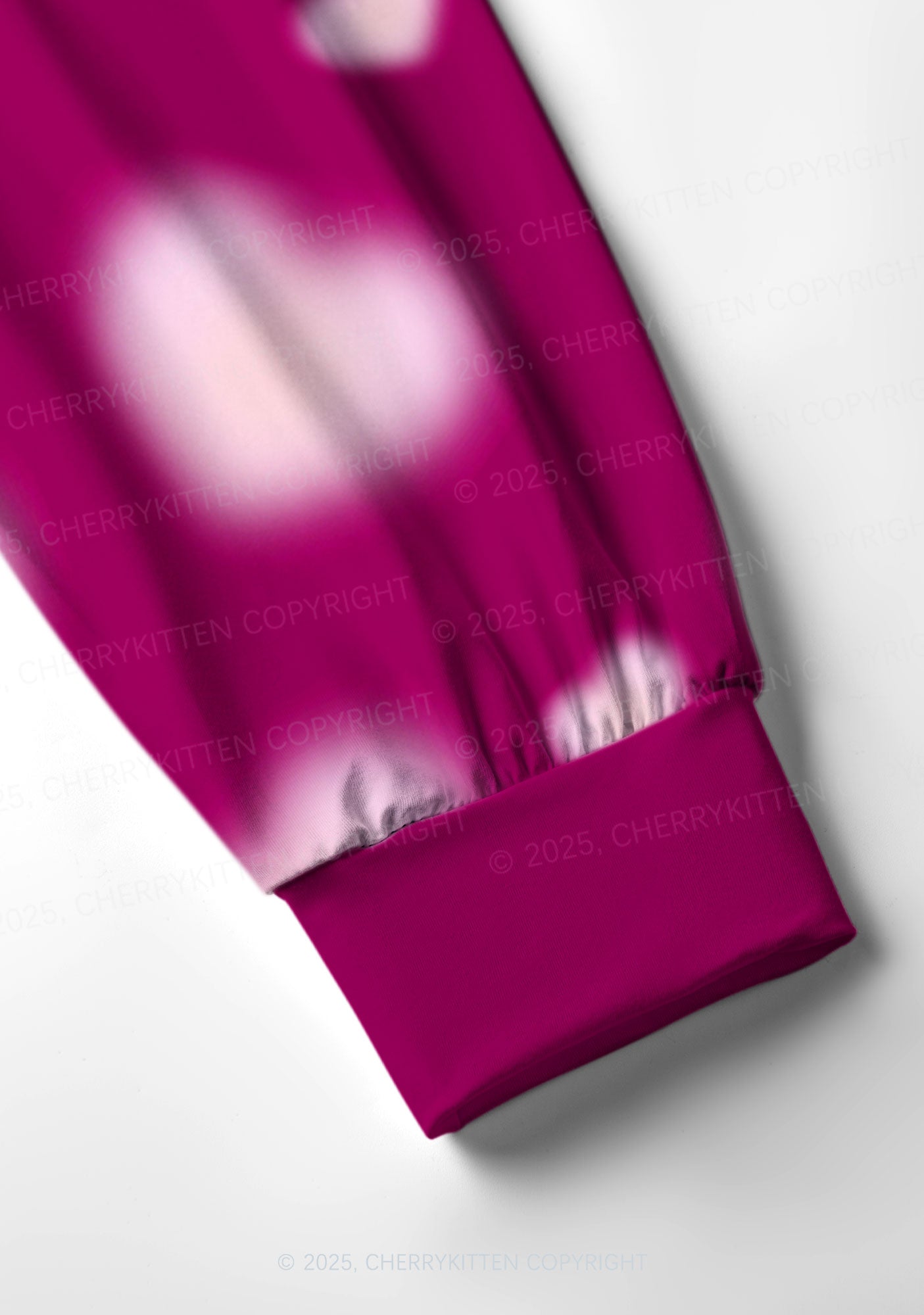 Pink Blurred Heart Valentine's Day Y2K Print Long Sleeve Pajama Set Cherrykitten