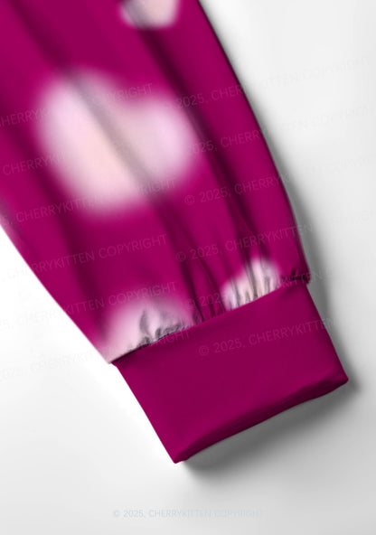 Pink Blurred Heart Valentine's Day Y2K Print Long Sleeve Pajama Set Cherrykitten