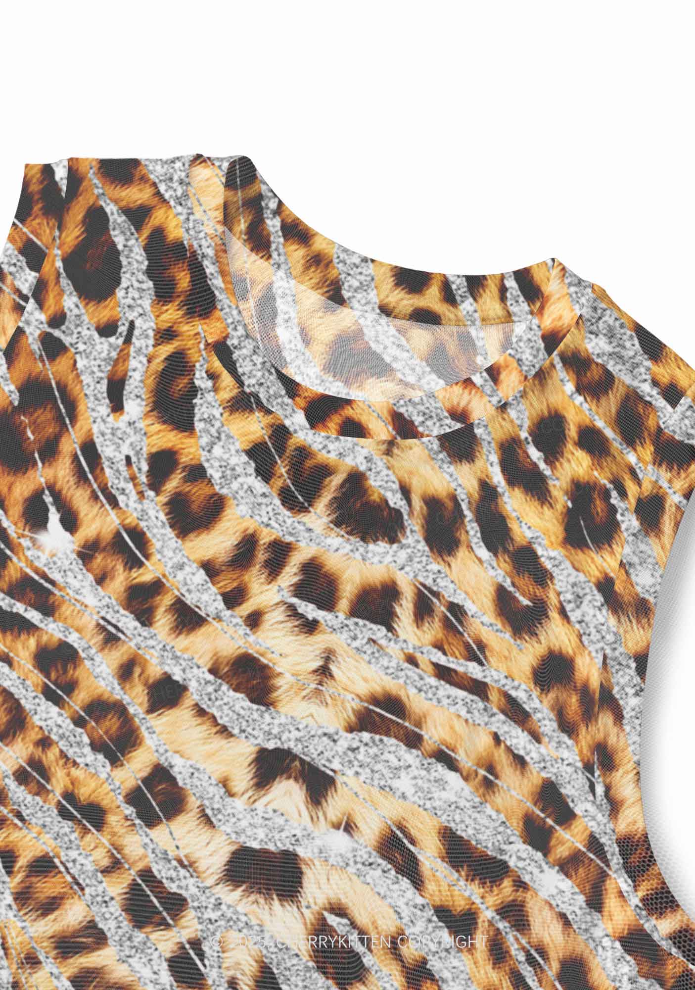 Silver Glitter Leopard Y2K Mesh Muscle Tank Cherrykitten