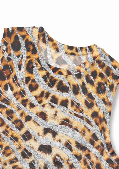 Silver Glitter Leopard Y2K Mesh Muscle Tank Cherrykitten