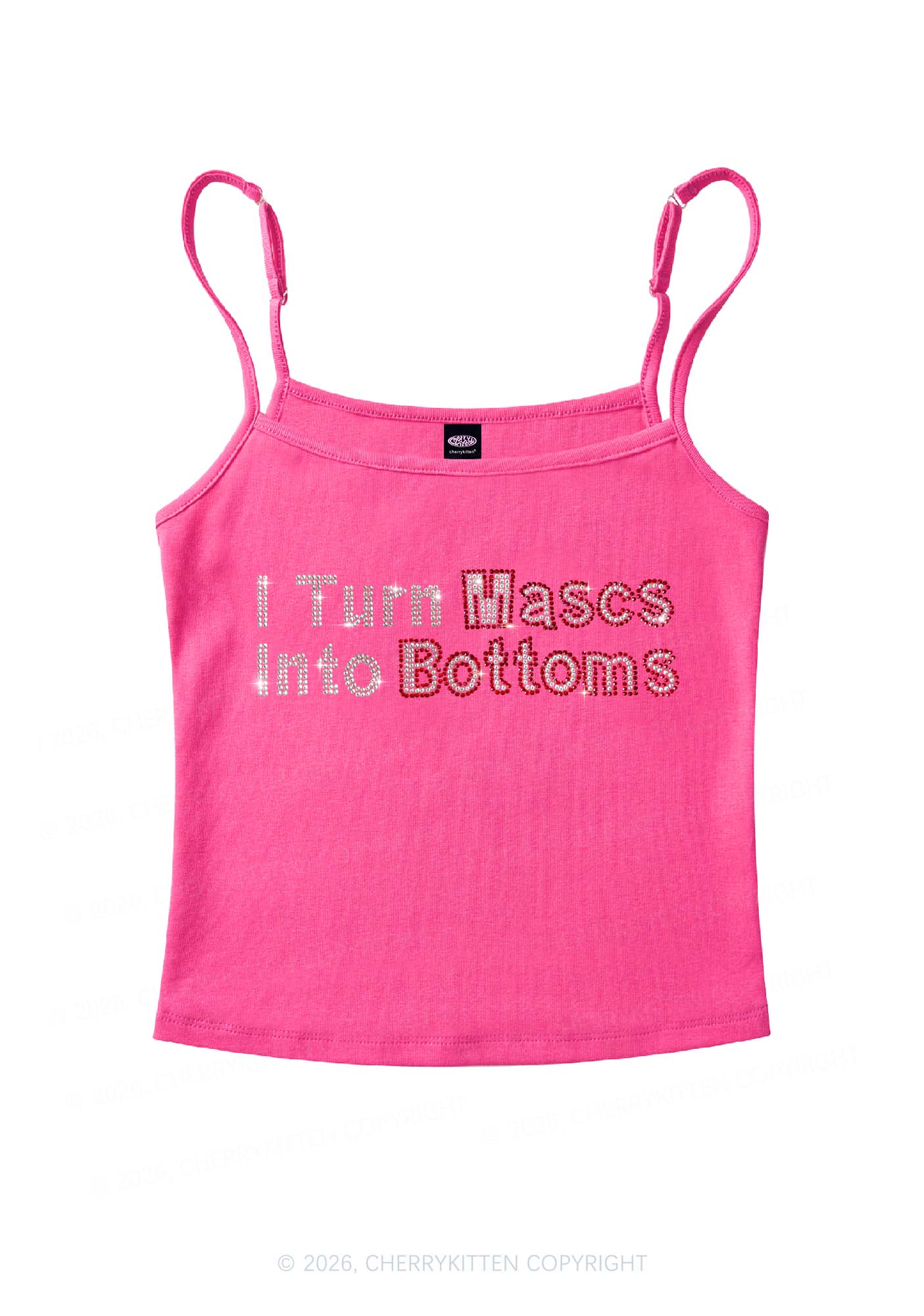 Rhinestone I Turn Mascs Into Bottoms Y2K Spaghetti Strap Cami Cherrykitten