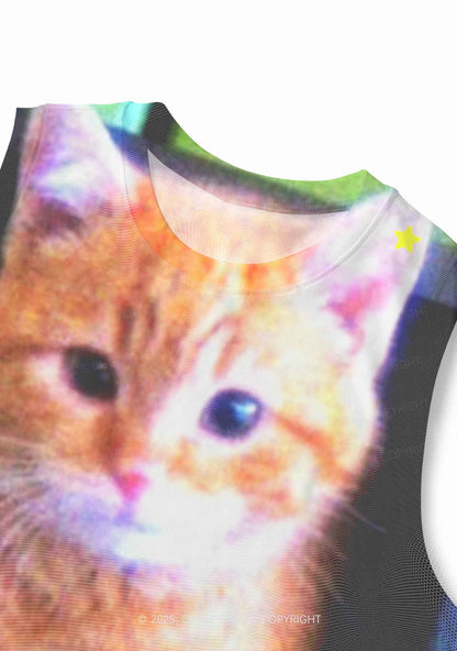 Feline Bookworm Y2K Mesh Muscle Tank Cherrykitten
