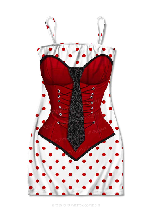 Dots Red Corset Y2K Print Slip Dress Cherrykitten
