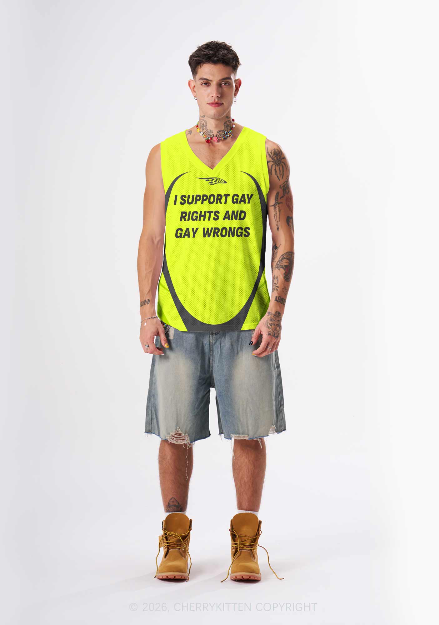 Lime Green I Support Gay Rights Pride Y2K Sport Jersey Tank Cherrykitten
