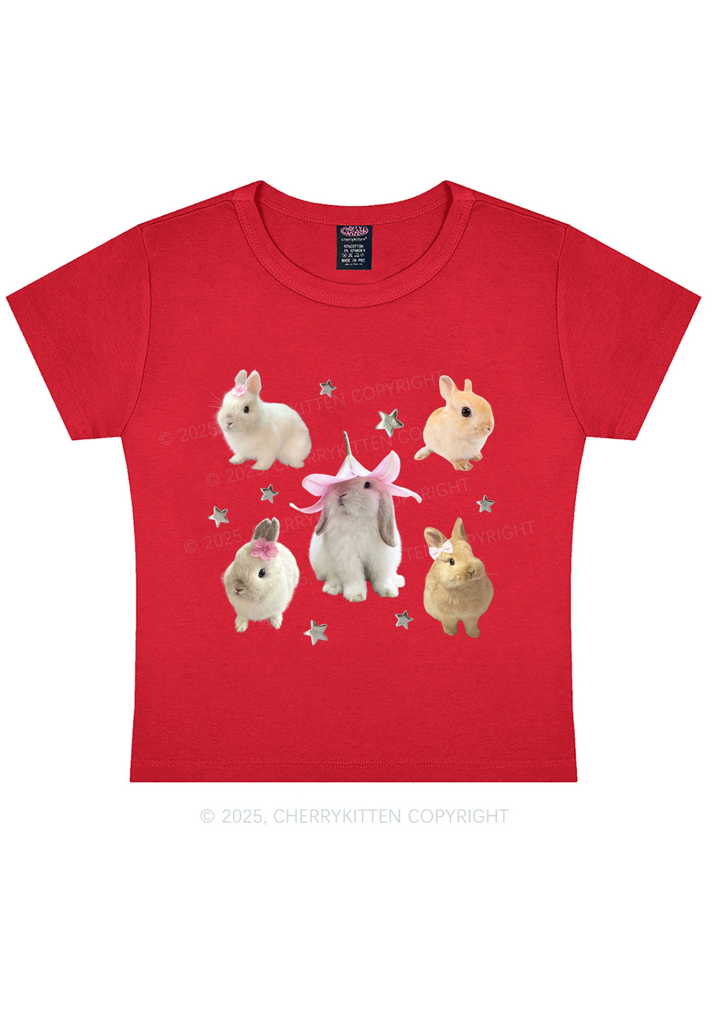 Lovely Rabbits Y2K Baby Tee Cherrykitten