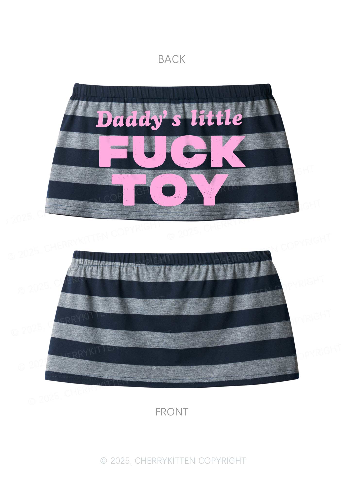 Daddys Little Fxxk Toy Y2K Navy Grey Striped Mini Skirt Cherrykitten