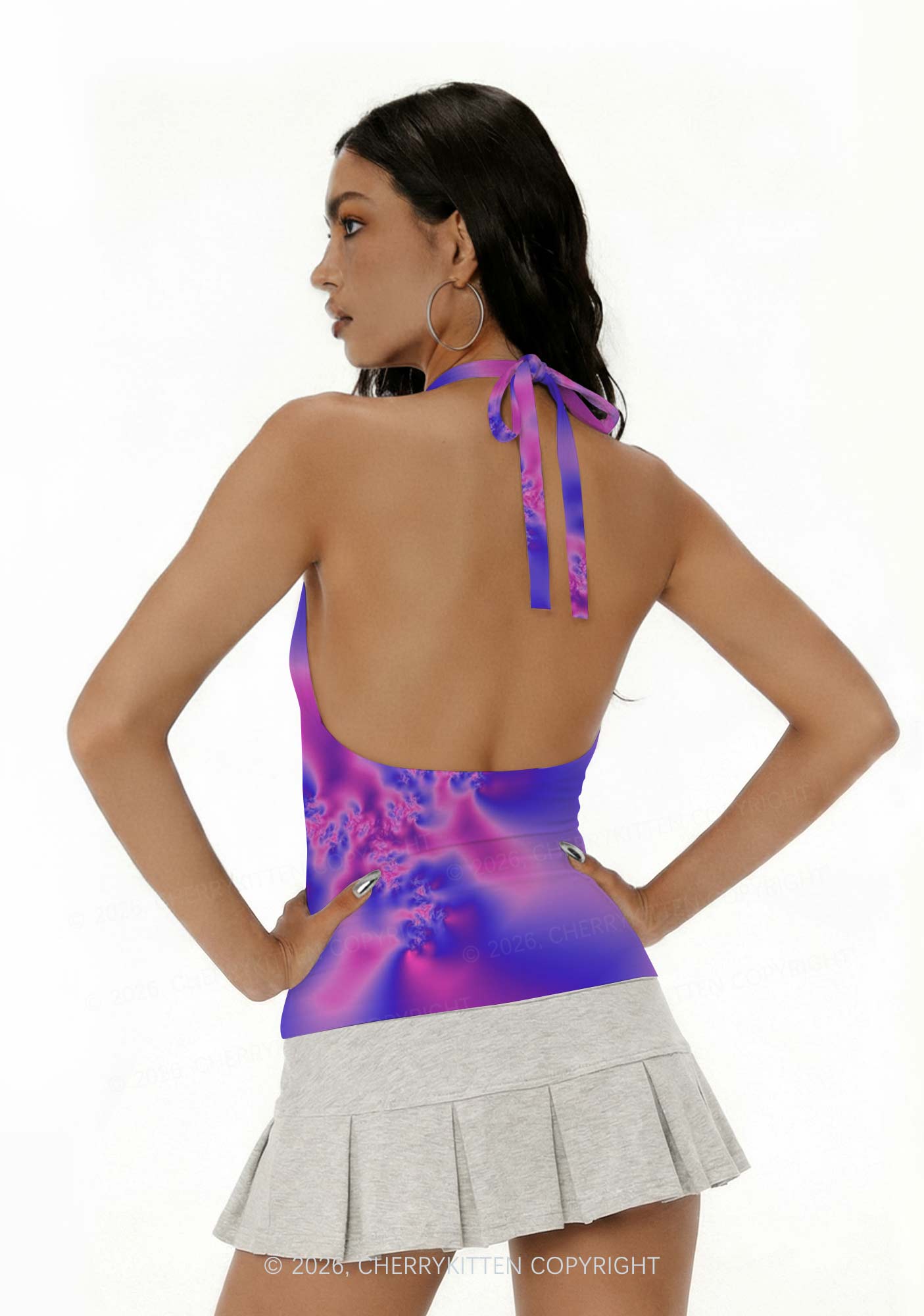 Bisexual Thermal Pride Y2K Print Halter Deep V Neck Cami Cherrykitten