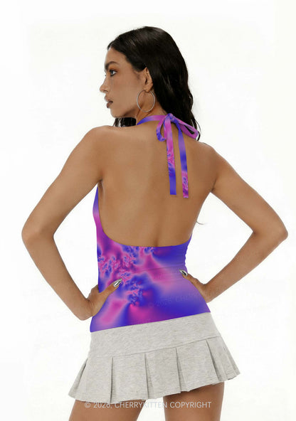 Bisexual Thermal Pride Y2K Print Halter Deep V Neck Cami Cherrykitten
