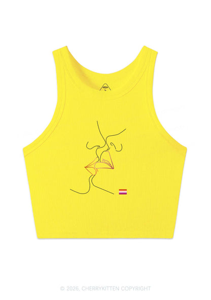 Lesbian Kiss Pride Y2K Crop Tank Top Cherrykitten