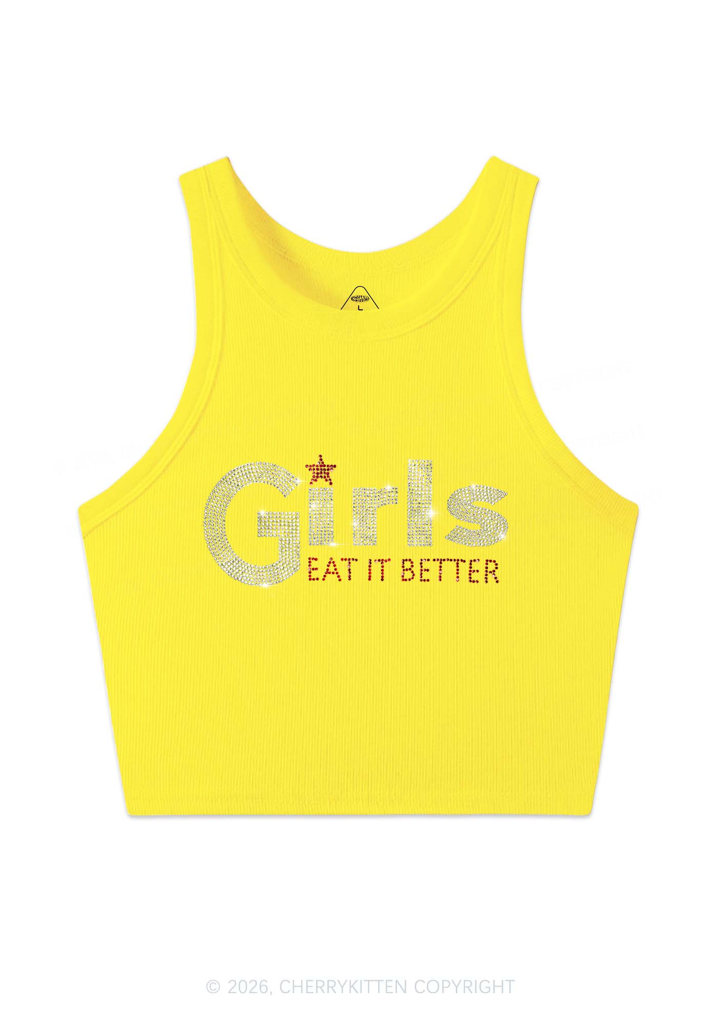 Rhinestone Girls Eat It Better Pride Y2K Crop Tank Top Cherrykitten