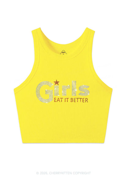 Rhinestone Girls Eat It Better Pride Y2K Crop Tank Top Cherrykitten