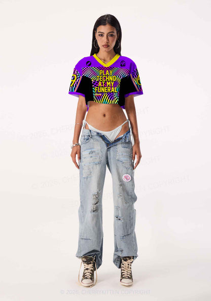 Play Techno At My Funeral Y2K Crop Sport Jersey Shirts Cherrykitten