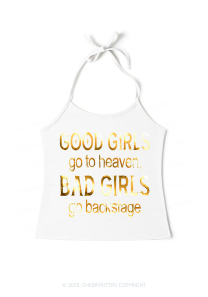 Bad Girls Go Backstage Silver Foil Printed Y2K Halter Neck Cami Cherrykitten