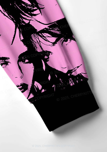 Pink Custom Portrait Valentine's Day Y2K Print Long Sleeve Pajama Set Cherrykitten