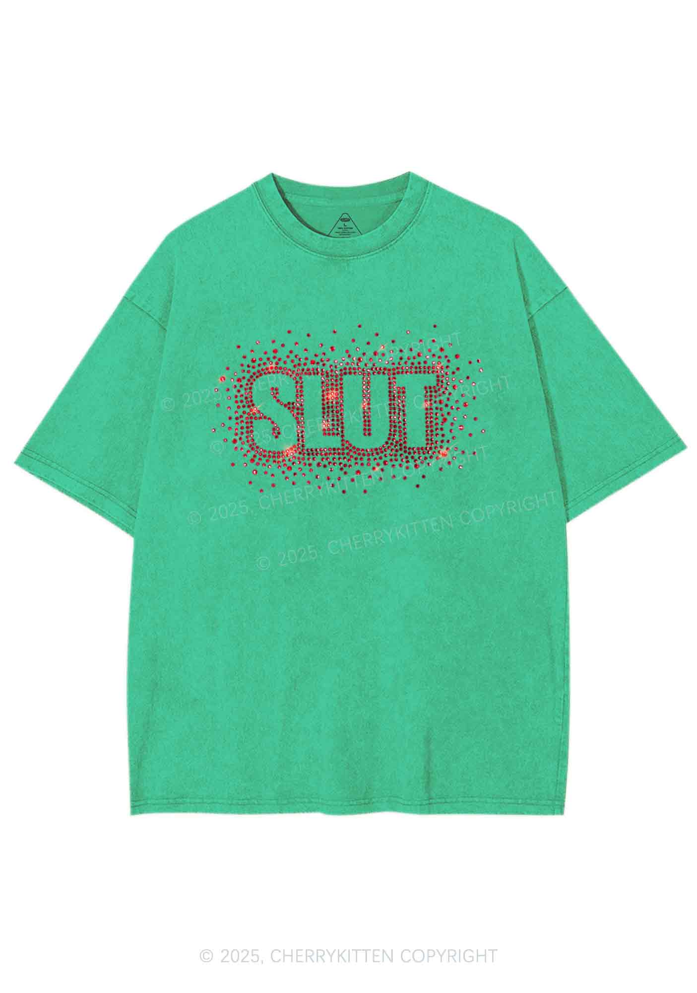 Rhinestone Special Slxt Y2K Shirts Washed Tee Cherrykitten